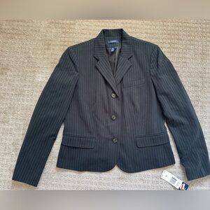 Chaps Women’s Pinstripe Blazer Jacket Size 12 Navy Career Office Classic NWT